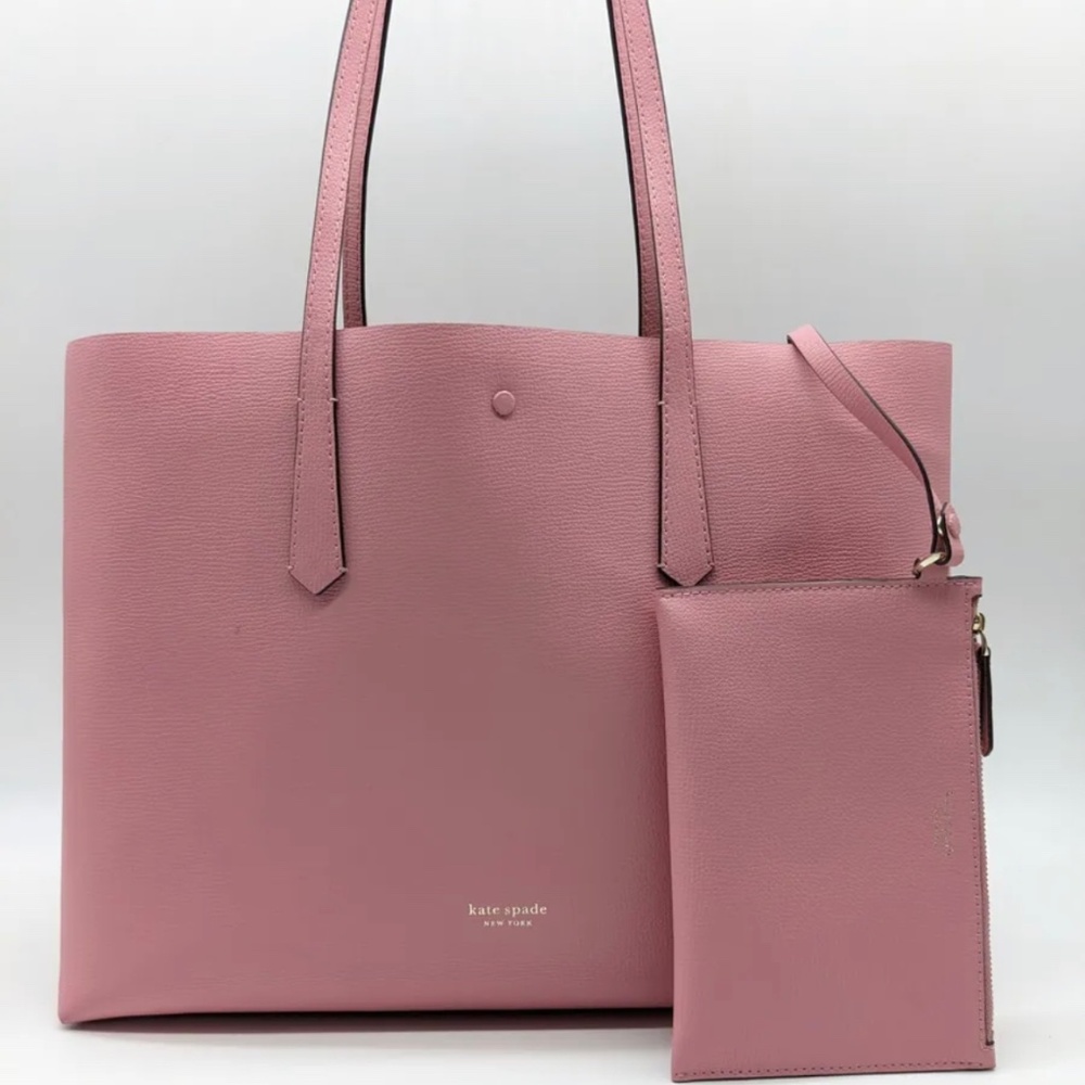 KATE SPADE NY pebbled leather large women's tote bag + pouch   2 PIECE SET -PINK